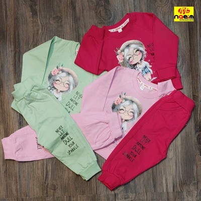 ست بلوز و شلوار راحتی نخ و پنبه دخترانه طرح دختر سایز 35 و 40