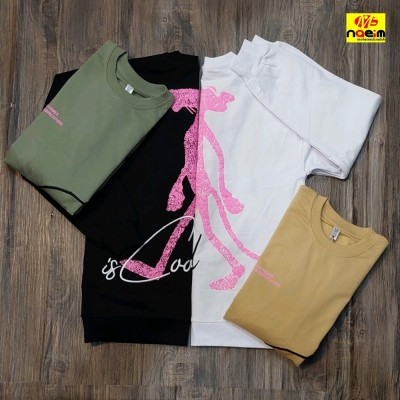 بلوز دورس پنبه 2نخ دخترانه طرح پلنگ صورتی سایز 65 و 70