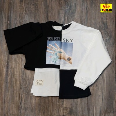 بلوز و تاپ دو تیکه دخترانه دورس 2نخ پنبه طرح دار سایز 55 تا 65