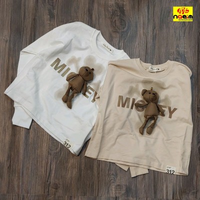 کراپ فینگر داردخترانه دورس 2نخ پنبه دارای عروسک خرسی برجسته سایز55تا65