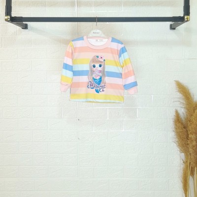 بلوز تک آستین بلند دخترانه و پسرانه طرح رنگین کمانی با چاپ کارتونی