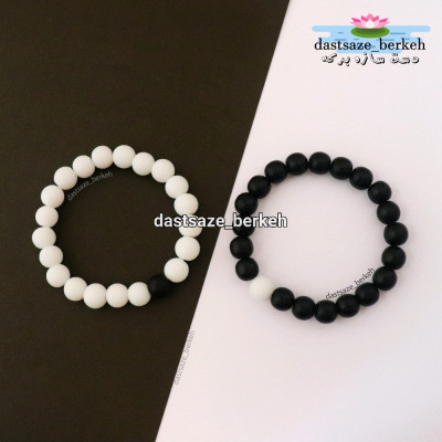 ست دو عددی دستبند دوستی طرح یین یانگ سنگ اونیکس مشکی و سفید