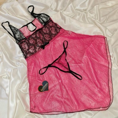 لباس خواب زنانه توری سرخابی ترک 3425