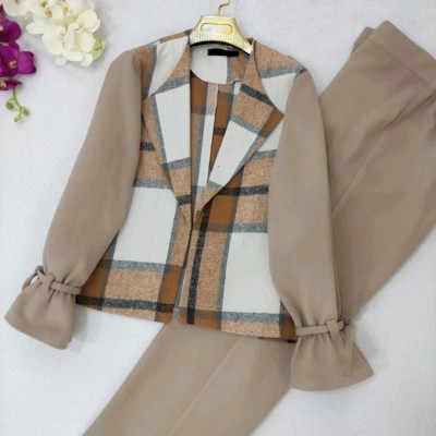 ست کت شلوار فوتر و چهارخونه پشمی از سایز 38تا48