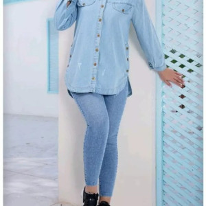 مانتو اسپرت زنانه جین مدل بغل دکمه جین کاغذی-142495