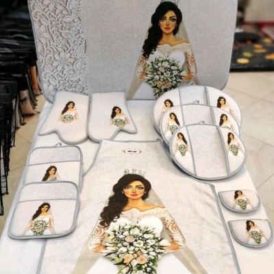 سرویس دمکنی و پیشبند آشپزخانه عروس 11 پارچه کارماهوم کد 115 (دم کنی)