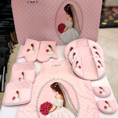 سرویس دمکنی و پیشبند آشپزخانه 11 پارچه عروس کد 117 (دم کنی)