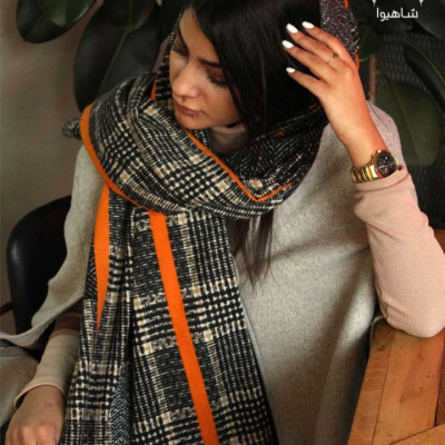شال موهر پشمی طرح فاستونی قواره 200 در 70 رنگ طوسی-143433