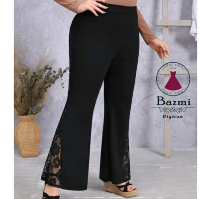 شلوار مجلسی مشکی بیگ سایز مدل دمپا گیپور طرح گل-143116
