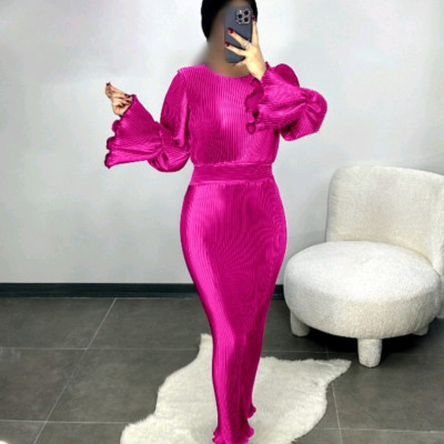 پیراهن مهمانی زنانه ساتن پلیسه مدل ماکسی شقایق-154205