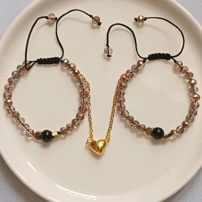 ست دستبند دوستی مگنتی قلبی طلایی کریستالی دو رنگ