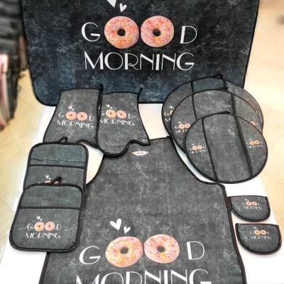 سرویس دمکنی و پیشبند آشپزخانه 11 پارچه عروس کارماهوم کد 190 (دم کنی)