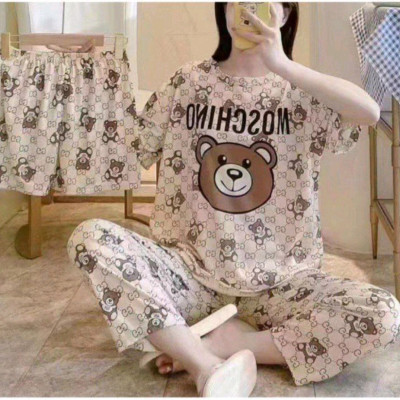 سه تیکه تیشرت وشلوار طرح دار راحتی-140152