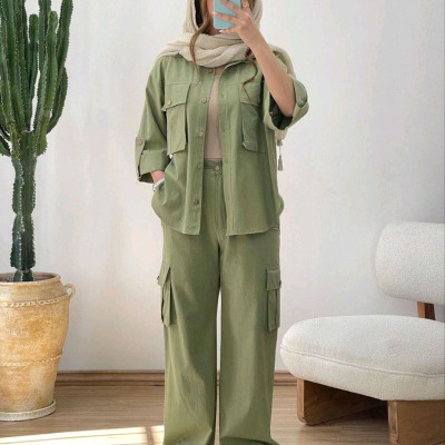 کت شلوار کارگو اسپرت جنس لنین اعلا بدون آبرفت فری از 38تا 42