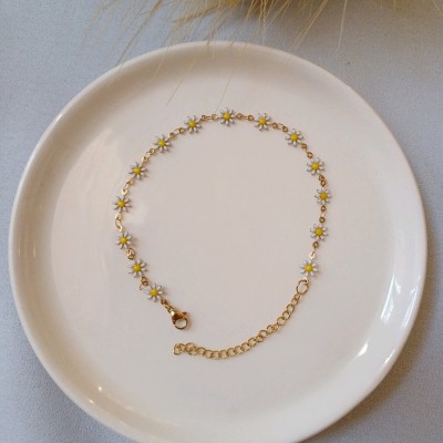 پابند استیل زنانه طلایی رنگ ثابت طرح بابونه-152599