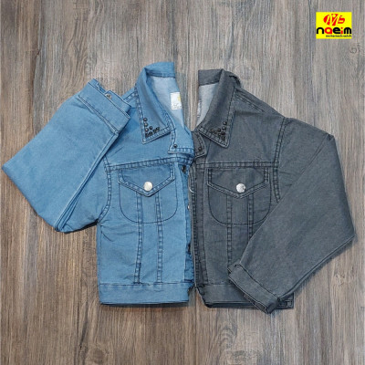 کت تک لی کاغذی کوتاه آبی دودی دخترانه پسرانه سنین 8 تا 13 سایز 1 تا 4