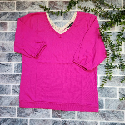 تیشرت آستین سه ربع یقه هفت پنبه زنانه