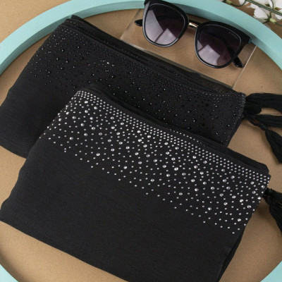 شال نخ اسلپ مزونی در دو رنگ نگین مشکی و نقره ای