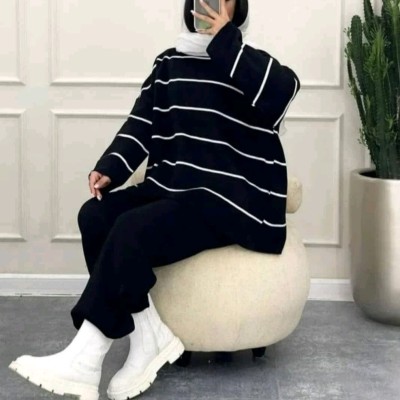 ست بافت راه راه پینترستی ست بافت و شلوار بگ جدید مناسب سایز 38 تا 50