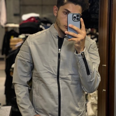 کاپشن چرم مردانه رنگ طوسی