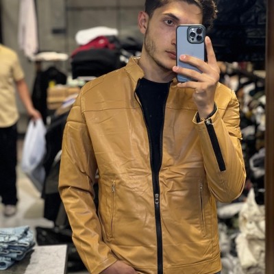 کاپشن چرم مردانه رنگ نسکافه ای