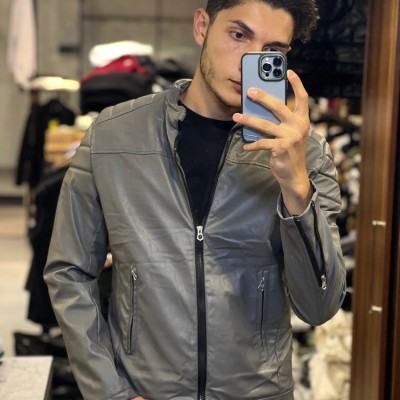 کاپشن چرم مردانه رنگ نوک مدادی