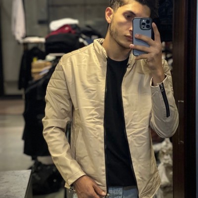 کاپشن چرم مردانه رنگ کرم