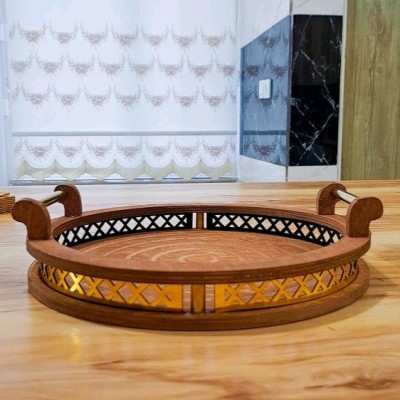 سینی چوبی دسته طلایی