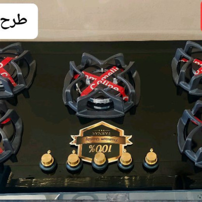 اجاق گاز رومیزی توکار صفحه شیشه ترموکوبل دار مدل طرح چدن گل