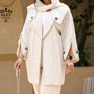 مانتو کتی زنانه لنین مدل مانتو کتی زنانه لینن نچرال ترک مدل آستین چاک یقه پاگن دکمه (تضمین کیفی