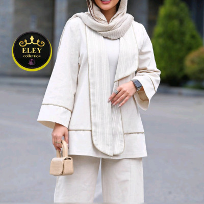 مانتو کتی زنانه لنین مدل مانتو کتی لینن نچرال ترک مدل یقه بلند آمریکایی با خرجیکار مغزی دوزی طل