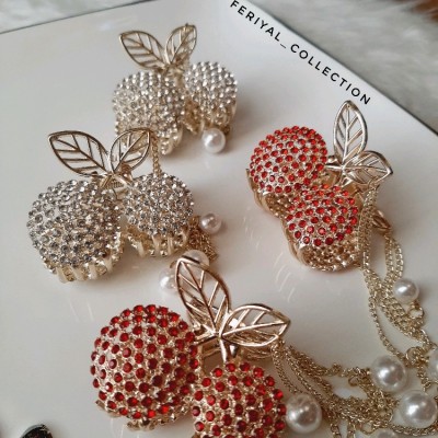 مینی کلیپس گیلاسی آویزدار،فلزی و نگینی