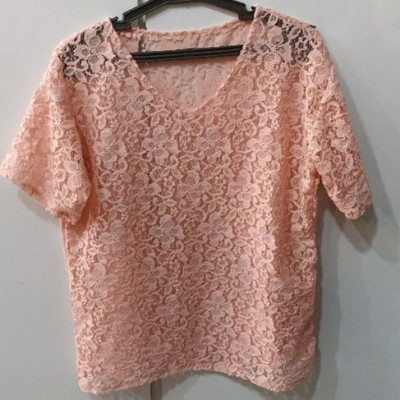 تیشرت گیپور زنانه نیمه مجلسی شیک رنگ صورتی تیره و روشن