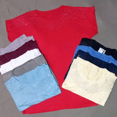 تیشرت قواره دار زنانه اسپان لاکرا نگین کوبی اعلا فری سایز رنگ بندی