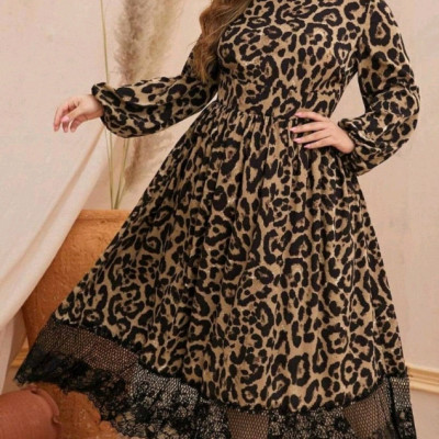 پیراهن زنانه کرپ مدل پلنگی بییگ سایز-140318