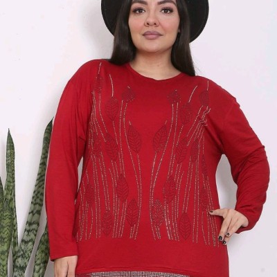 پیراهن زنانه نخی مدل شومیز نگینی طرح برگ