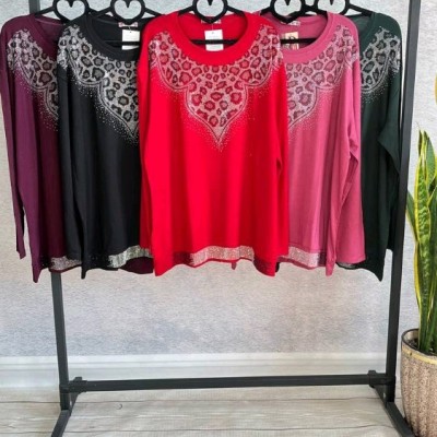 پیراهن زنانه نخی مدل شومیز مجلسی نگین دار طرح پلنگی