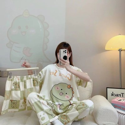 ست بلوز و شلوار و شورتک سه تکه کره ای طرح دراگون کد 091