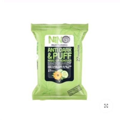 دستمال مرطوب آرایش پاک کن 27 برگ ضد پف نینو(موجودی بگیرید )