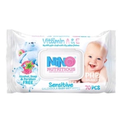 دستمال مرطوب کودک حاوی کالاندولا 70 برگی میوه ای درب دار نینو