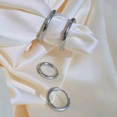 گوشواره حلقه ای استیل رنگ ثابت 6 عددی 3 سایز مختلف