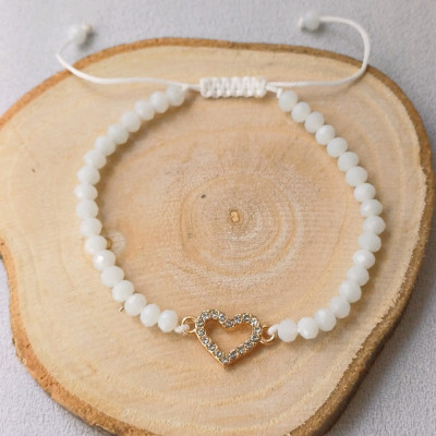 دستبند زنانه کریستالی سفید مینیمال با قلب نگین دار